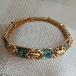 Gold-Tone Abalone Inlay Link Bracelet - Iridescent Blue-Green